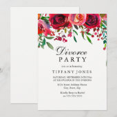 Uitnodiging voor Elegant Red Rose Flower Divorce P (Voorkant / Achterkant)