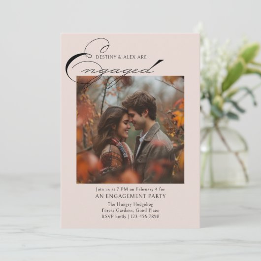 Uitnodiging voor Elegant Script 2 Photo Engagement (Staand voorkant)