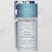 Uitnodiging voor Elegant Silver en Blauw Kerstfees (Voorkant / Achterkant)