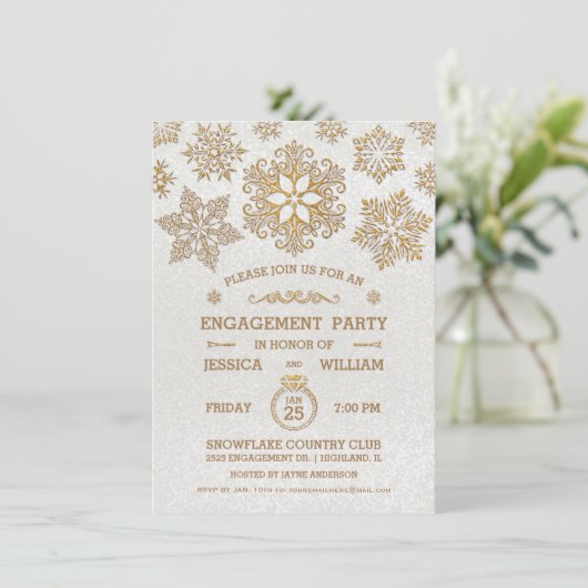 Uitnodiging voor Elegant Snowflake Engagement Part (Staand voorkant)