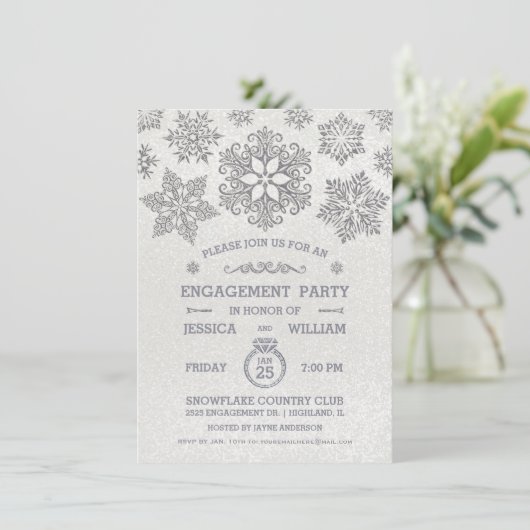 Uitnodiging voor Elegant Snowflake Engagement Part (Staand voorkant)