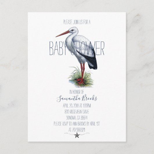 Uitnodiging voor Elegant Stork Baby shower (Voorkant)