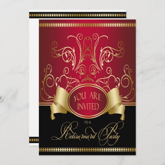 Uitnodiging voor Elegant Uittredingpartij Rood gou (Voorkant / Achterkant)