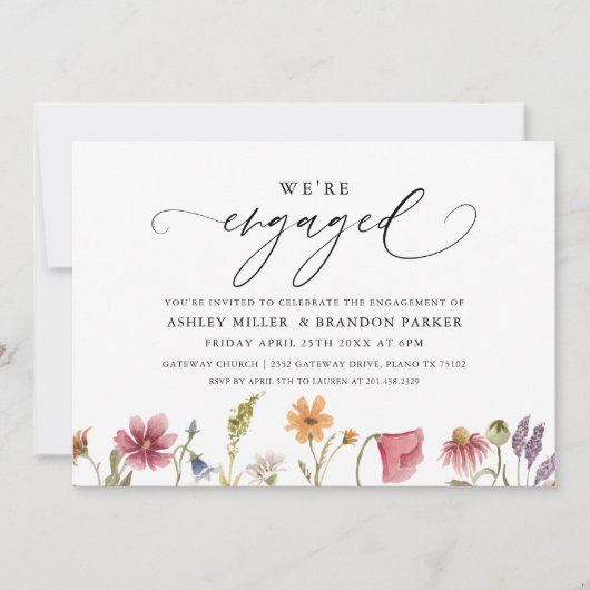 Uitnodiging voor Elegant Wildflower Engagement Par (Voorkant)