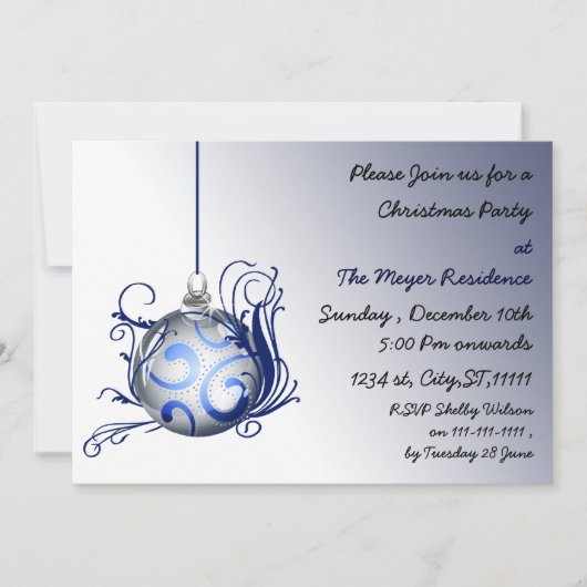 Uitnodiging voor elegante blauwe feestdag (Voorkant)