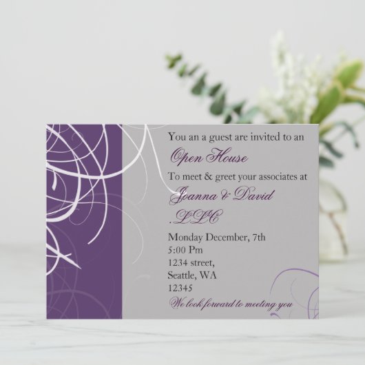 Uitnodiging voor elegante paarse Corporate Party (Staand voorkant)