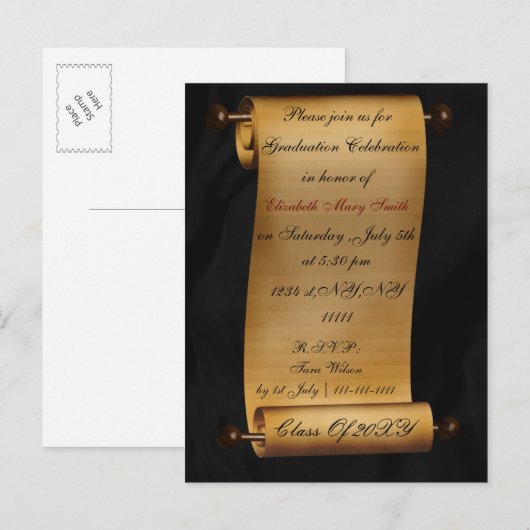 Uitnodiging voor elegante scroll Graduparty (Voorkant / Achterkant)