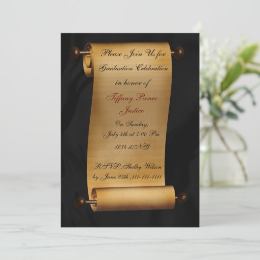 Uitnodiging voor elegante scroll Graduparty (Staand voorkant)