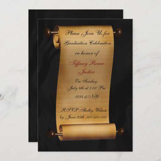 Uitnodiging voor elegante scroll Graduparty (Voorkant / Achterkant)