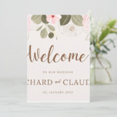 Uitnodiging voor elegante trouwerij met roze roos  (Staand voorkant)