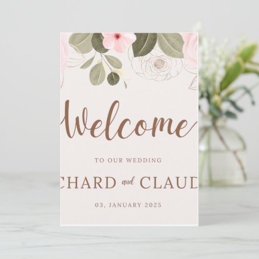 Uitnodiging voor elegante trouwerij met roze roos  (Staand voorkant)