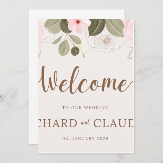 Uitnodiging voor elegante trouwerij met roze roos  (Voorkant / Achterkant)