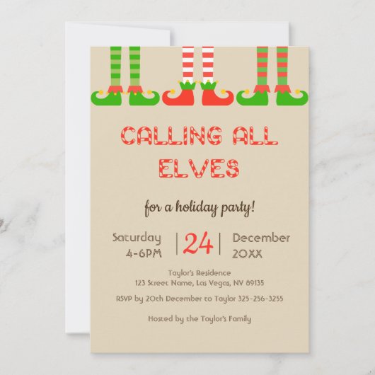 Uitnodiging voor Elves Christmas Holiday Party (Voorkant)