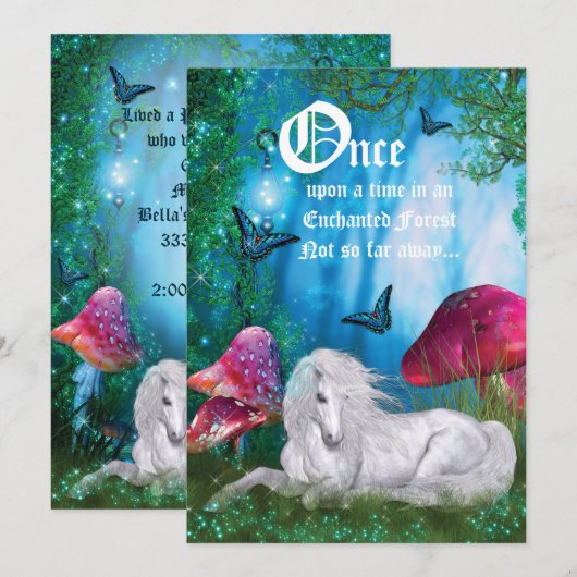Uitnodiging voor Enchanted Woodland Unicorn Forest (Voorkant / Achterkant)