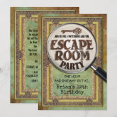 Uitnodiging voor Escape Room Feest voor en achterk (Voorkant / Achterkant)