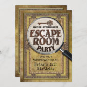 Uitnodiging voor Escape Room Feest voor en achterz (Voorkant / Achterkant)