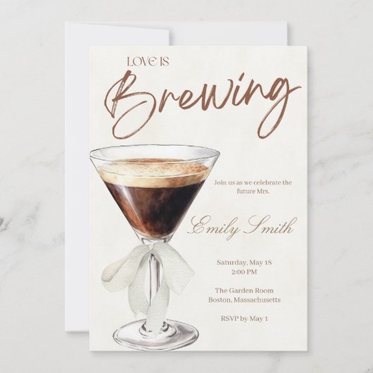 Uitnodiging voor Espresso Martini Bruidsborrel (Voorkant)