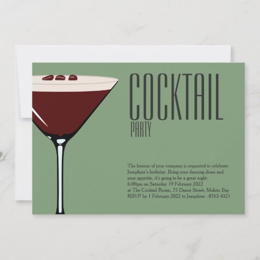 Uitnodiging voor Espresso Martini Cocktailparty (Voorkant)