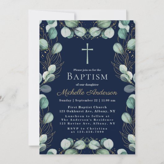 Uitnodiging voor eucalyptus-doop (Voorkant)