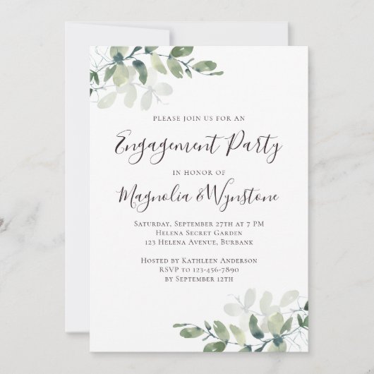 Uitnodiging voor Eucalyptus Engagement Party (Voorkant)