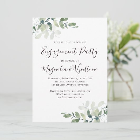 Uitnodiging voor Eucalyptus Engagement Party (Staand voorkant)