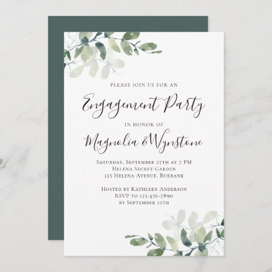 Uitnodiging voor Eucalyptus Engagement Party (Voorkant / Achterkant)