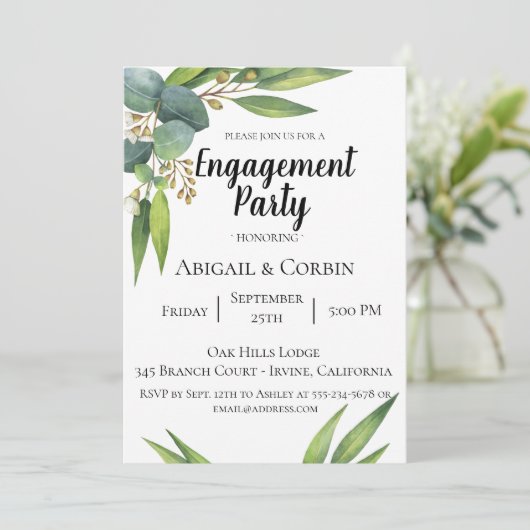 Uitnodiging voor Eucalyptus Foliage Engagement Par (Staand voorkant)