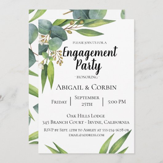 Uitnodiging voor Eucalyptus Foliage Engagement Par (Voorkant / Achterkant)
