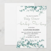 Uitnodiging voor Eucalyptus Greenery Baby shower (Voorkant / Achterkant)