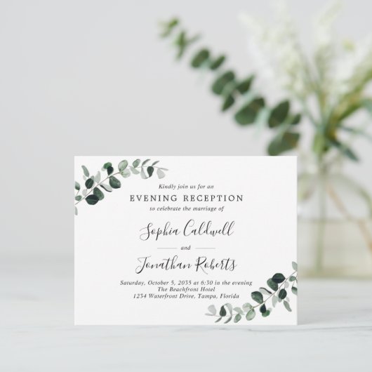 Uitnodiging voor Eucalyptus-thema bruiloftsfeest ' (Staand voorkant)
