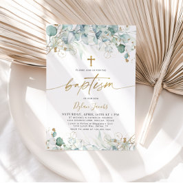 Uitnodiging voor eucalyptusblad en gouden doop