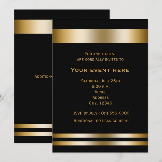 Uitnodiging voor evenementen van Black & Gold Eleg (Voorkant / Achterkant)