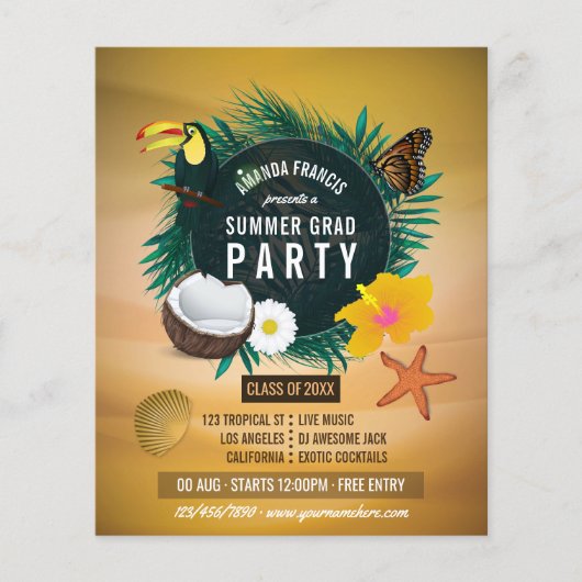 Uitnodiging voor exotisch tropisch strand afstudee flyer (Voorkant)
