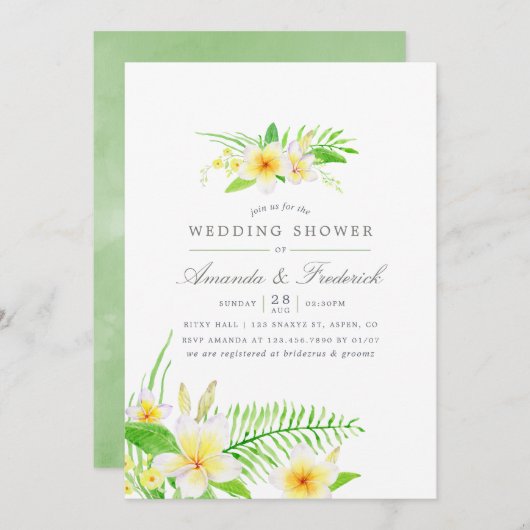 Uitnodiging voor exotische Waterverf Frangipani br (Voorkant / Achterkant)