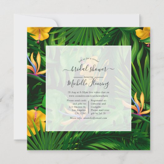 Uitnodiging voor externe tropische virtuele douche (Voorkant)