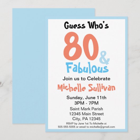 Uitnodiging voor Fabulous Birthday Party (Voorkant / Achterkant)