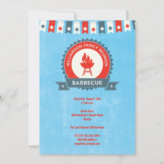 Uitnodiging voor familie reünie barbecue rood wit  (Voorkant)