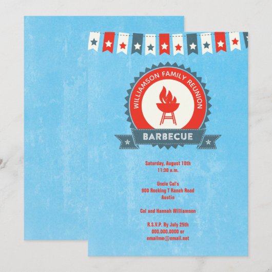 Uitnodiging voor familie reünie barbecue rood wit  (Voorkant / Achterkant)