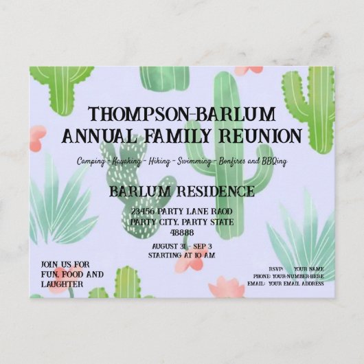 Uitnodiging voor familiereünie met Cactus-thema (Voorkant)