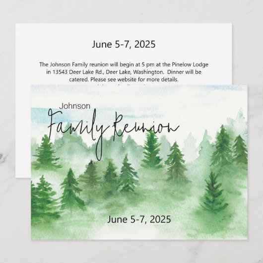 Uitnodiging voor familiereünie - Trees Cabin Mount (Voorkant / Achterkant)