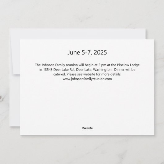 Uitnodiging voor familiereünie - Trees Cabin Mount (Achterkant)