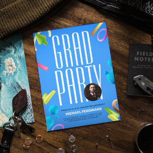 Uitnodiging voor fancy blauwe graduatie personalis