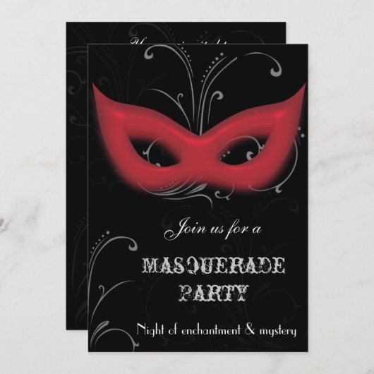 Uitnodiging voor Fantasy Masquerade-feest (Voorkant / Achterkant)
