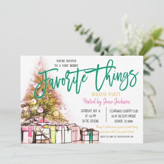 Uitnodiging voor favoriete kerstfeestjes (Staand voorkant)