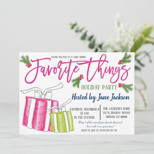 Uitnodiging voor favoriete kerstfeestjes (Staand voorkant)