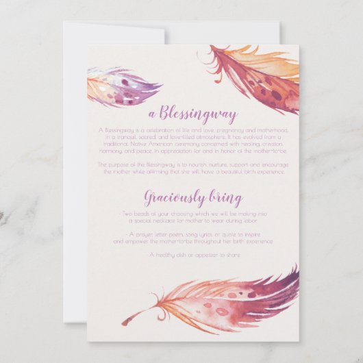 Uitnodiging voor Feather Blessingway Baby Shower (Achterkant)