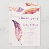 Uitnodiging voor Feather Blessingway Baby Shower (Voorkant / Achterkant)