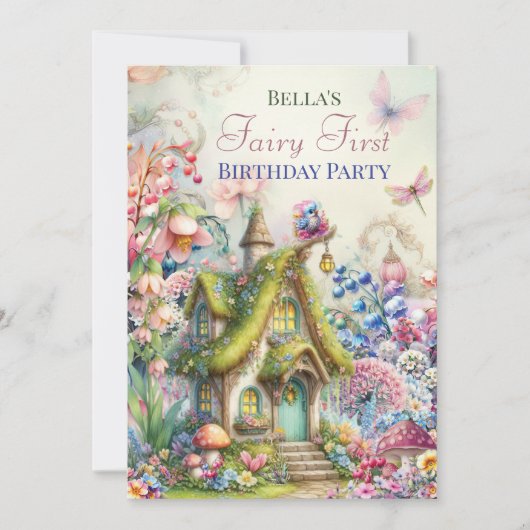 Uitnodiging voor feeënbosfeest met betoverde bloem (Voorkant)