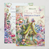 Uitnodiging voor feeënbosfeest met betoverde bloem (Voorkant / Achterkant)