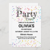 Uitnodiging voor feest met confetti, Het is tijd o (Voorkant / Achterkant)